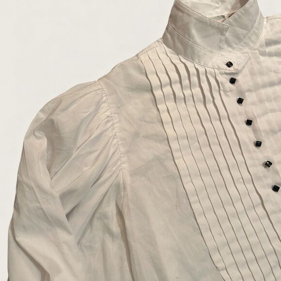 Liz Claiborne Vintage Tuxedo Bib Blouse Size 6 White High Collar Pleated 80s 90s - Picture 1 of 9
